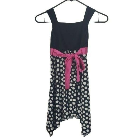 Disorderly Kids Girls Statement Black and White Pink Polka Dot Dress Size 8 - Picture 4 of 6